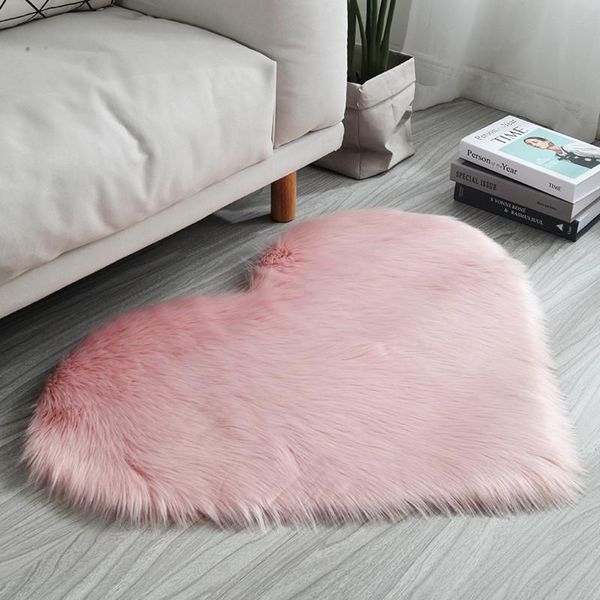 

heart shape soft faux fur sheepskin chair cover warm hairy carpet seat pad washable bedroom mat home decoration carpets