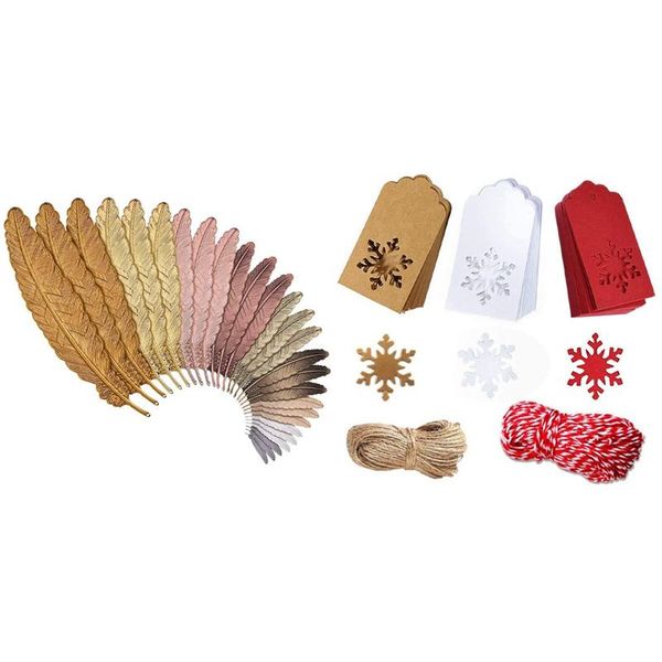 

pcs metal bookmarks feather & 150 paper tags kraft christmas other garden supplies
