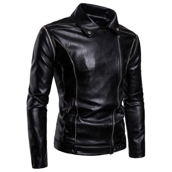 

men's fur & faux 2021 autumn explosion detachable sleeve men lapel fashion leather jackets motorcycle jacket coats, Black