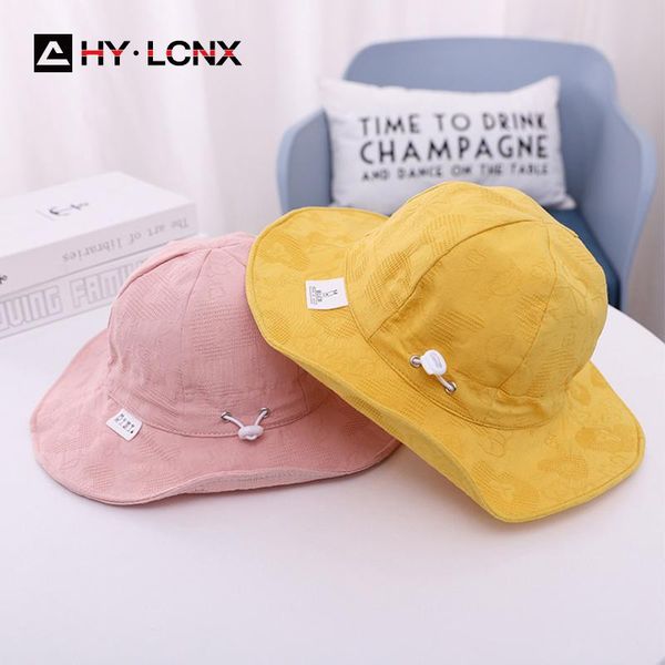 

summer korean kids solid-colored fashion fisherman hat child adjustable cotton outdoor boy girl breathable sun caps & hats, Yellow