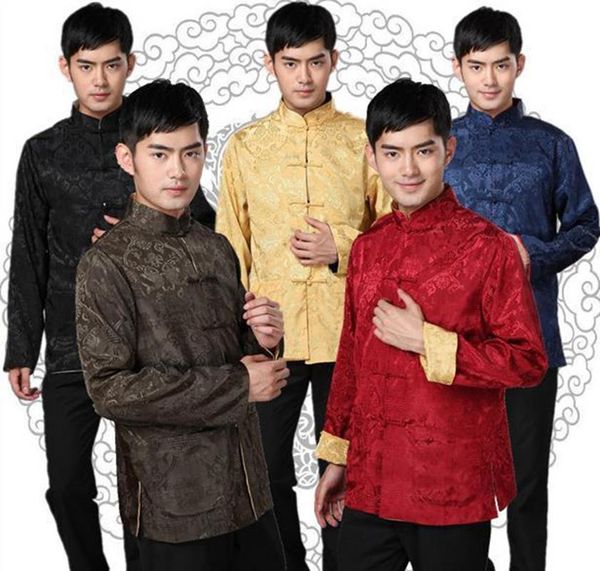 

long sleeve tang suit embroidery dragon traditional chinese clothing for men cheongsam double-sided coat jacket ethnic, Red