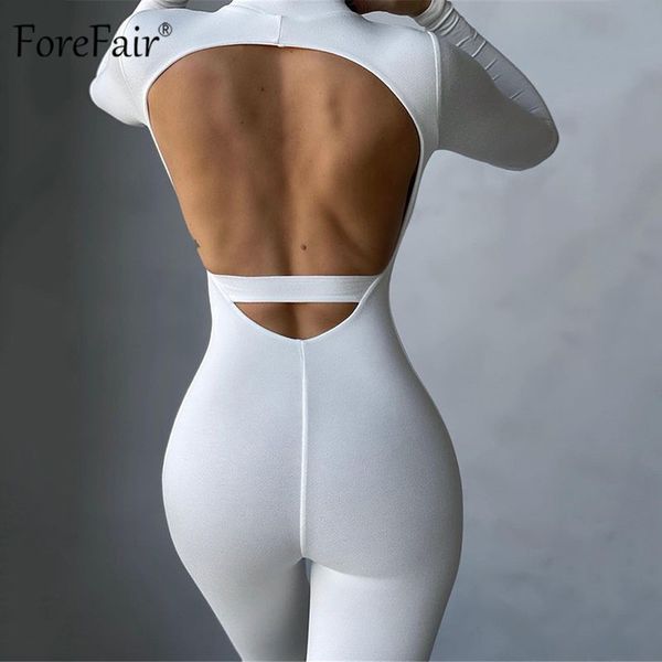 

spring black sport jumpsuit women 2021 overalls long sleeve fitness casual white backless bodycon romper female, Black;white
