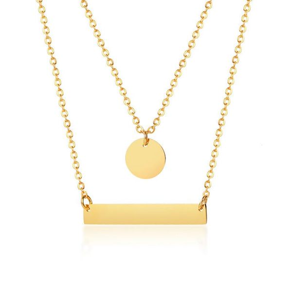 

chokers 2021 double layered choker for women necklace gold color stainless steel round bar pendant female custom gift, Golden;silver