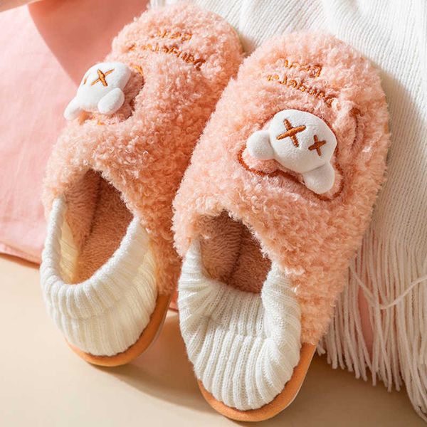 

winter women house slippers cute eyes fur coral plush cotton shoes female fluffy slider cartoon warm indoor bedroom home slipper h0827, Black