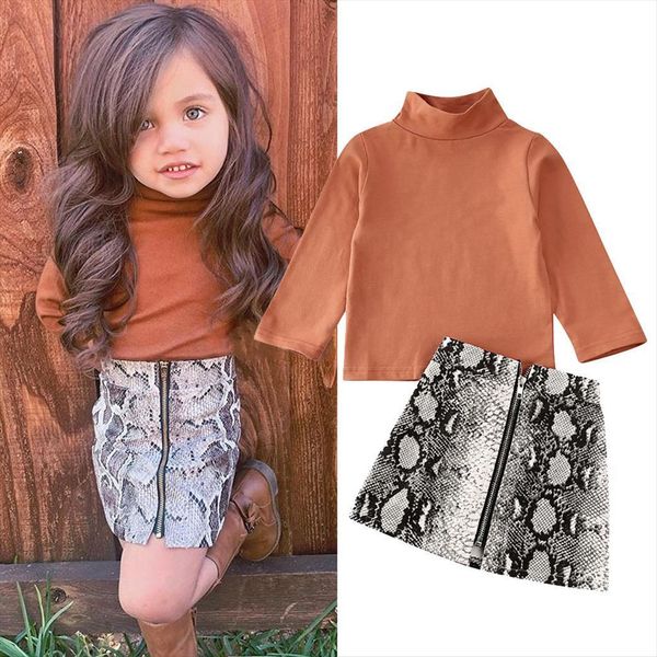 

baby girl long sleeve turtleneck girls t shirt snake skin pencil skirts kids outfits 2pcs clothes set toddler sets, White