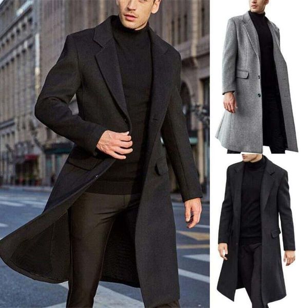 

men's wool & blends mens winter coats overcoat trench thick warm long jacket formal outwear oeei, Black