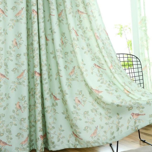 

curtain & drapes american small fresh curtains for living dining room bedroom idyllic green printed birdleafcurtain finished productcustomiz