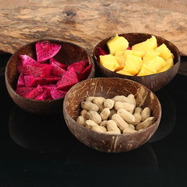 

1pc natural coconut bowl eco friendly fruit salad noodle wooden rice shell tableware creative craft decoration bowls