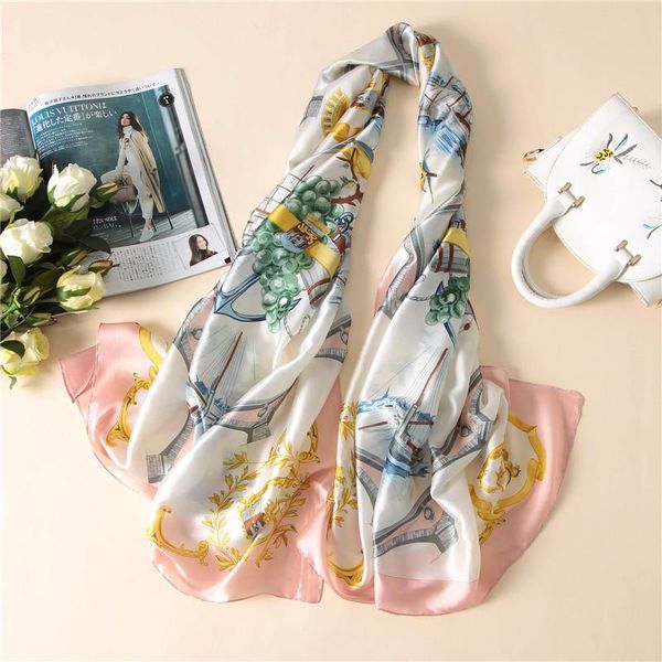 

scarves 2021 in the spring autumn fashion print silk scarf ms. shawl soft chiffon hijab women winter blanket, Blue;gray
