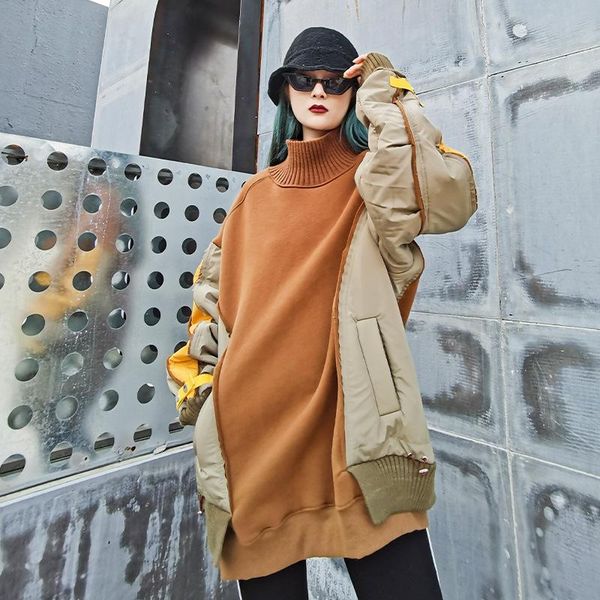 

women's hoodies & sweatshirts color street thickened sweatshirt for women 2021 spring / winter high collar long sleeve patchwork contra, Black