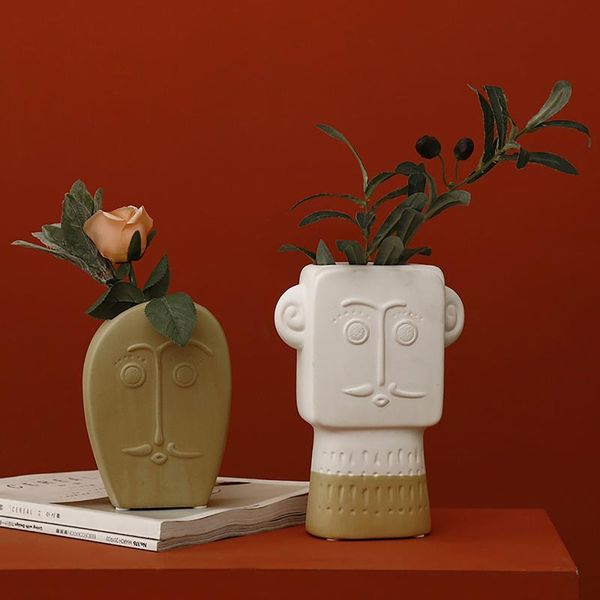 

vases nordic home ceramic flowerpot creative aboriginal face vase gardening hydroponic decorative ornaments