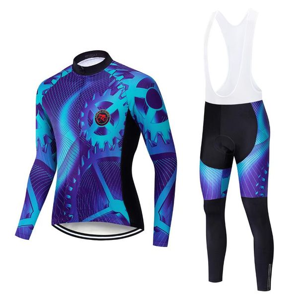 

racing sets men's long-sleeved cycling jersey suit 2021 spring and autumn quick-drying mountain bike breathable clothing, Black;blue
