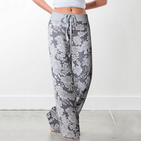 

women's loose pants floral print drawstring 2021 casual wide leg long sweatpants women summer plus size & capris, Black;white