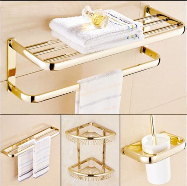 

bathroom shelves brass accessories set, gold square toilet brush holder,paper holder,towel bar,towel holder,hook hardware set w3kj