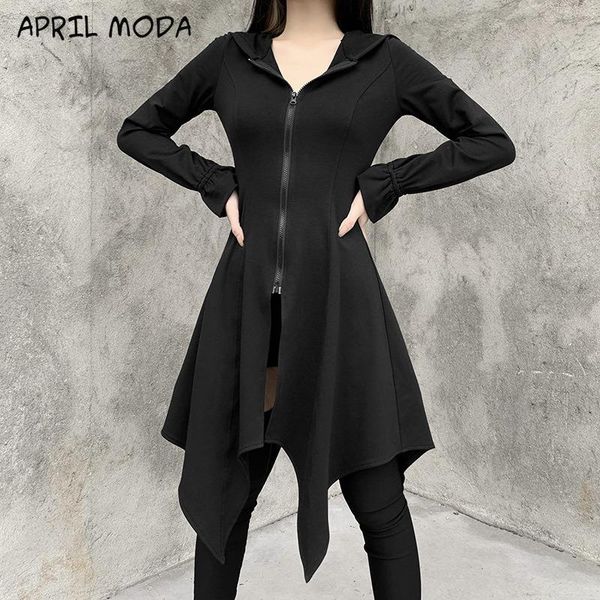 

casual dresses vintage gothic women dress slim solid color long sleeve irregular fashion hooded autumn winter retro 2021 vestido, Black;gray