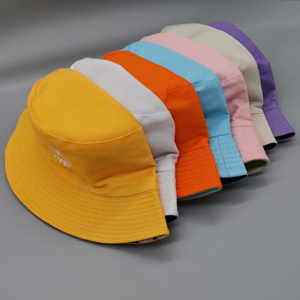 

wide brim hats double-side harajuku bucket hat fishing outdoor cap women sunscreen daisy embroidery fisherman, Blue;gray