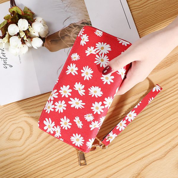

r style womens handbag wallet female long zipper large capacity mobile phone bag wild korean daisy hand cardholder coin purse, Red;black