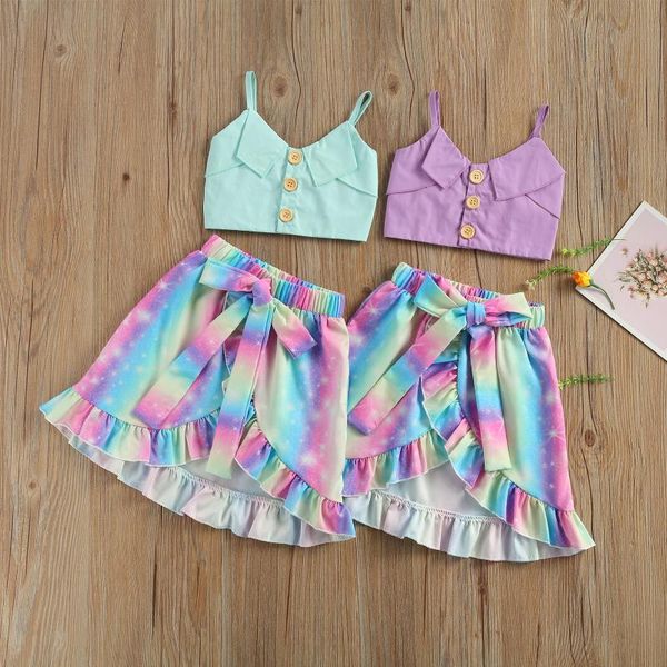 

clothing sets tank + skirt girls summer sleeveless bow for kids clothes outfits baby tie-dye pattern, White