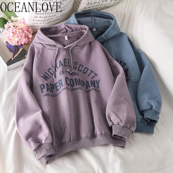 

women's hoodies & sweatshirts oceanlove hooded sweatshirt print letters autumn student casual loose 2021 moletom vintage clothes female, Black