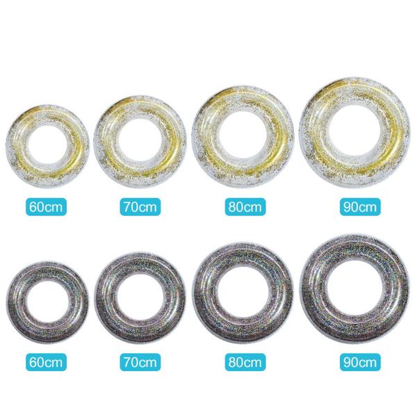 

life vest & buoy transparent sequins pvc inflatable swimming ring floating pool glitter thick circle wheel toddlers bathing supply