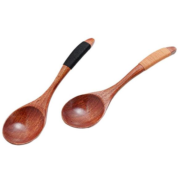 

spoons 2 pcs anti-scalding household wooden tableware japanese curved oval spoon soup seasoning jam