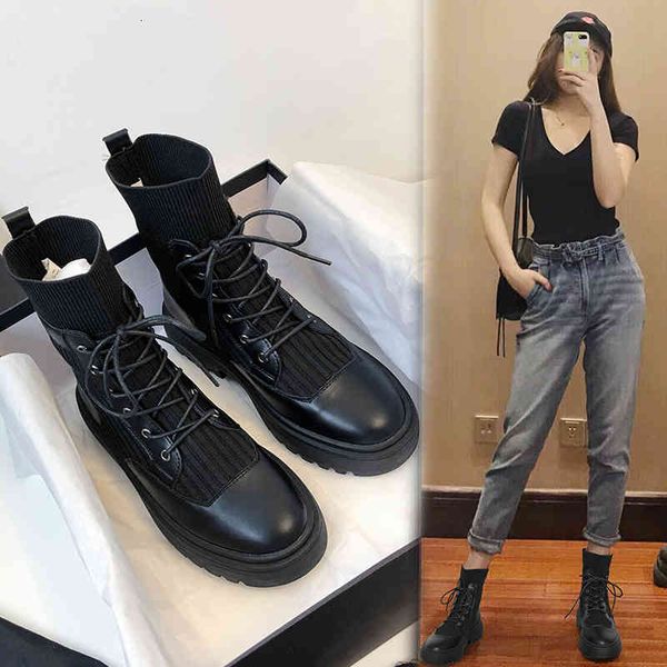 

black ankle low heel short for women british style handsome socks boots
