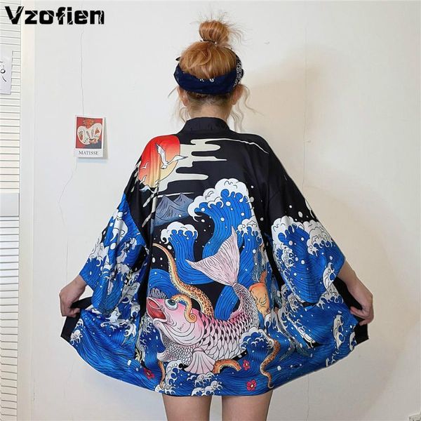 

traditional japanese clothes summer kimono cardigan loose sunproof beach men women harajuku samurai yukata asian ethnic clothing, Red