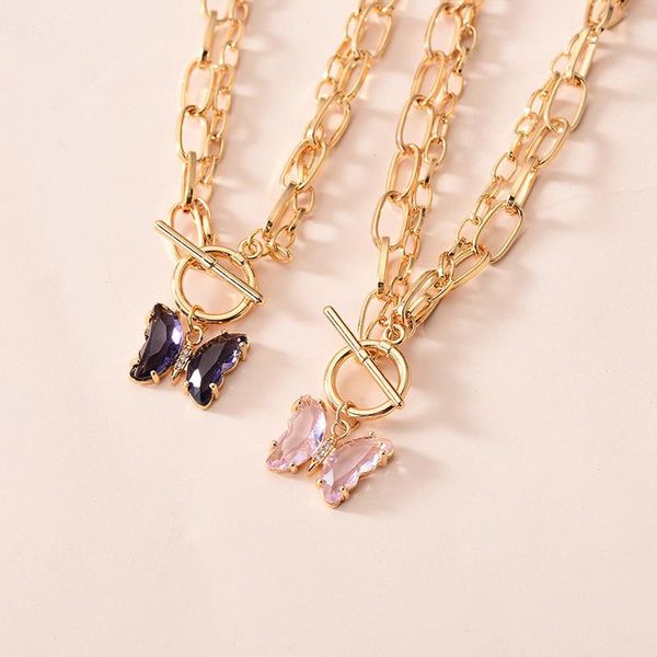 

pendant necklaces fantasy color crystal butterfly necklace personality double-layer chain ot buckle wild clavicle ladies jewelry, Silver