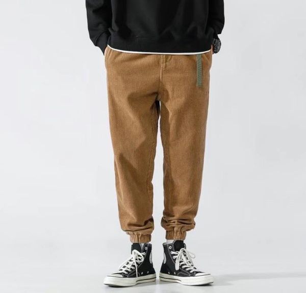 

men's pants men quality casual winter corduroy jogger, Black