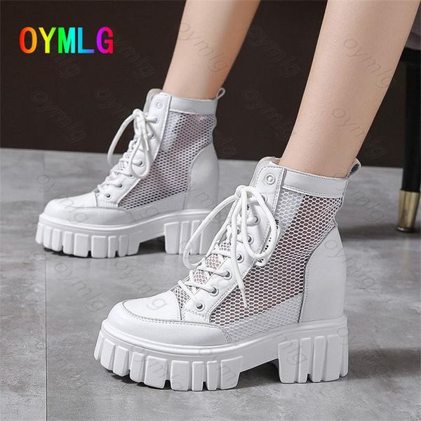 

boots hollow mesh female increase in height, wild and thin short boots, 2021 spring summer breathable sandals, Black