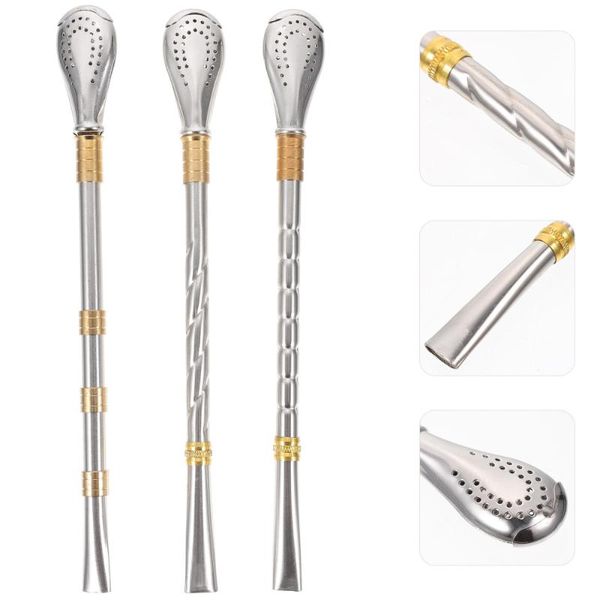 

drinking straws 3pcs stainless steel tea stirring spoons bar mixing (assorted color)