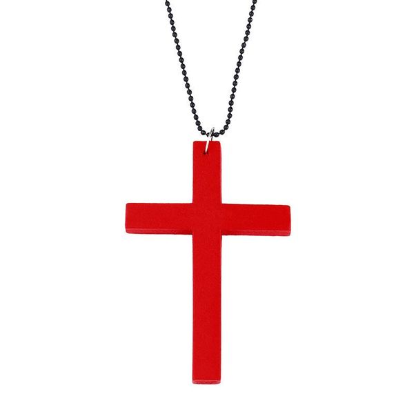 

pendant necklaces fashion colorful cross necklace wooden simple joker sweater charm chain jewelry gift for women, Silver