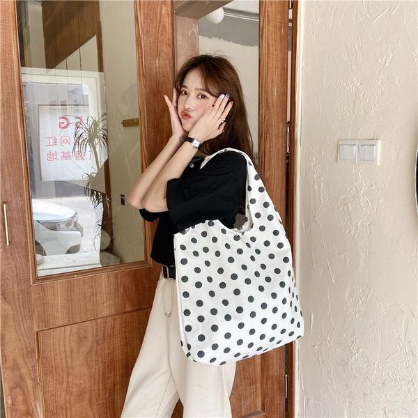 

evening bags fashion dot women canvas shopping travel bag female student simple large shoulder vintage girls beach casual tote handbags