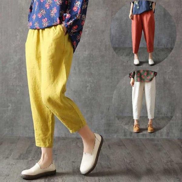 

women's pants & capris 2021 spring autumn thin cotton loose harem cropped trousers female plus size imitation linen casual carrot women, Black;white