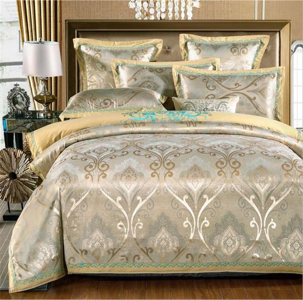 

bedding sets embroidered jacquard duvet cover bed sheet pillowcases  king size 4pcs bedclothes satin cotton textile home set