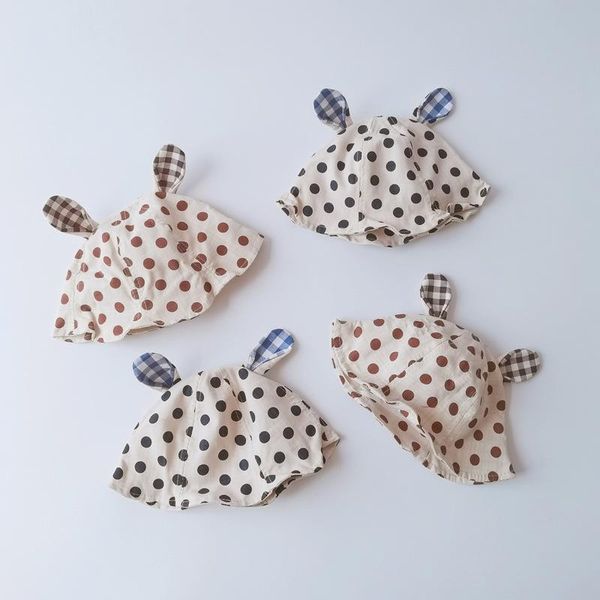 

spring summer dots baby hats lovely ears kids boys girls sun beach caps autumn cotton fisherman &, Yellow