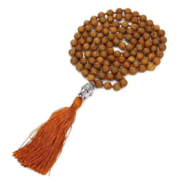 

pendant necklaces balibali buddhism exquisite handmade woven 108 mala buddha natural stone long necklace pendants statement for women men, Silver