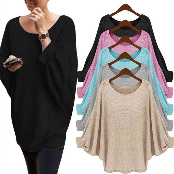 

batwing long sleeve women sweaters o neck loose solid color casual oversize pullover daily woman lady clothing wholesale, White;black