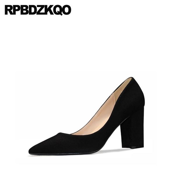 

dress shoes suede 8cm big size black 33 2021 work pointed toe thick  42 block chunky high heels office women 4 34 pumps