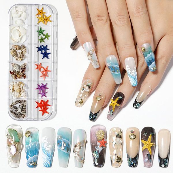 

nail art decorations 2021 jewelry natural starfish conch set korean ocean wind 3d irregular abalone shell manicure accessories tools kit, Silver;gold