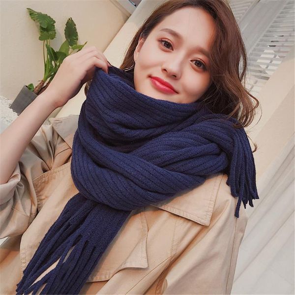 

scarves 2021 female winter woolen knitted scarf tassel couple korean version long thick warmth fashion all-match cashmere student, Blue;gray
