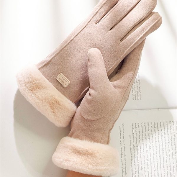 

Suede Plush women's winter gloves warm and windproof autumn outdoor riding touch screen Gloves, Black