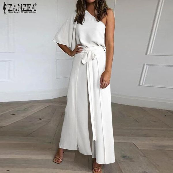 

women's two piece pants zanzea summer autumn casual outfit suits women short sleeve matching sets shirt blouse elegant wide leg 2, White