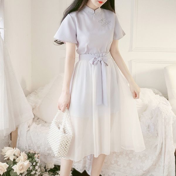 

luxury casual dresses 8985# chine element style cheongsam drs two piece set, Black;gray