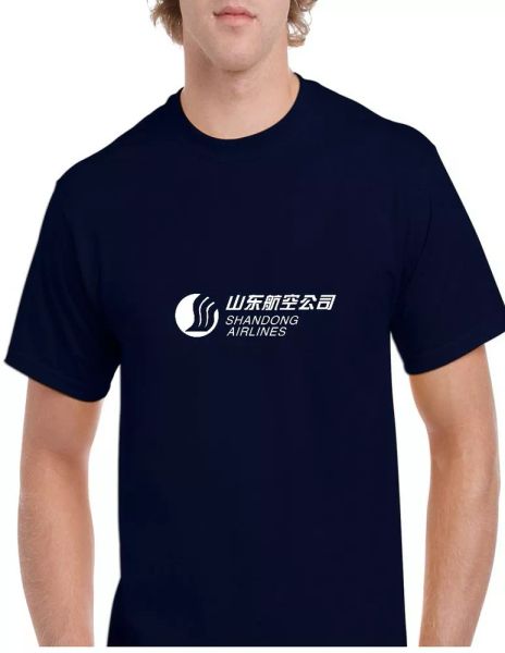 

shandong airlines white logo chinese aviation cotton navy blue t-shirt, White;black