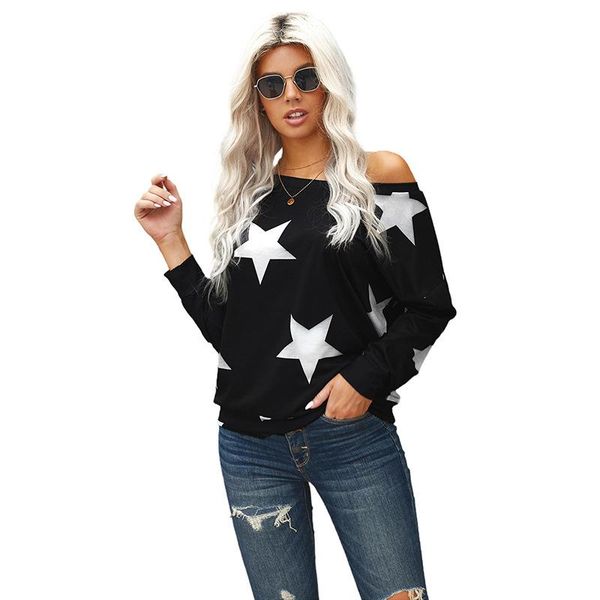 

fashion fall/winter women hoodies long-sleeved star casual pullovers o-neck lady loose home sweatshirt clothing female women's & sweat, Black