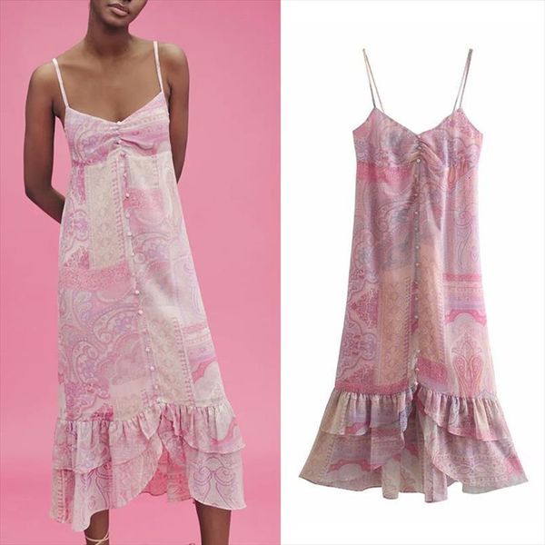 

za summer camisole ruffles loose womens dresses beach style floral printed elegant girls backless causal outfits, Black;gray