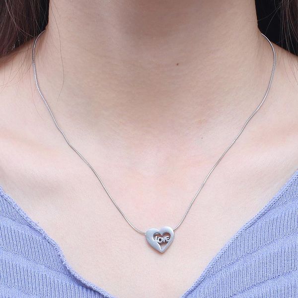 

earrings & necklace origin summer temperament stainless steel love heart pendant for women exquisite letter hollow out stud earings jewelry, Silver