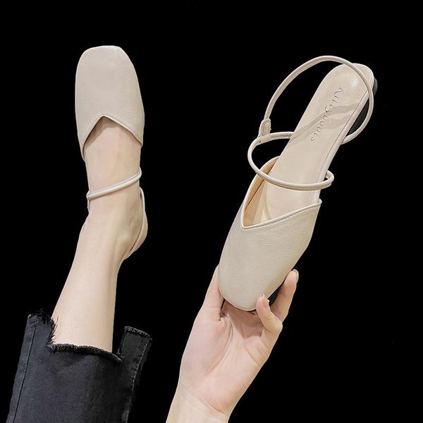 

low sandals woman leather shoes closed toe clear heels all-match shallow mouth mary jane suit female beige 2021 summer low-heele, Black