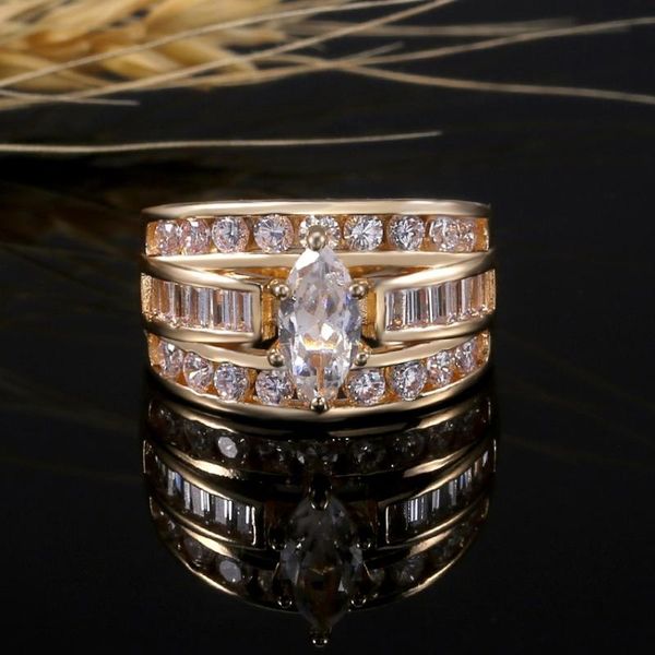

cluster rings caoshi trendy style wedding for women luxury dazzling gold color band engagement gifts good quality wholesale size 6-10, Golden;silver